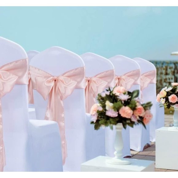 50 count | Blush Rose Gold Satin Chair Sashes Wedding Party Dining Banquet Bows - Picture 1 of 4